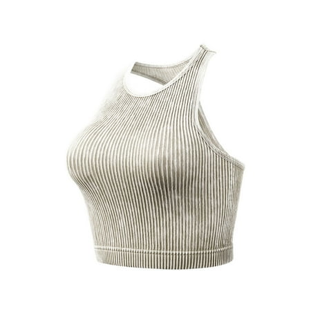 ATOYSOY Women s Ribbed Tank Tops Sports Bra Everyday Bra Camisoles Comfort Bra Underwear Workout Push Up Clearance Breathable Yoga Running Activewear Racerback Wireless Khaki S