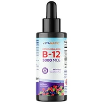 Vitamatic Fast Acting Liquid Vitamin B12 5000 mcg (Methylcobalamin) - Natural Berry Flavor - Sublingual Supplement - Faster Absorption - 2 OZ