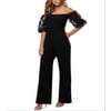XSCAPE Women's Floral Sleeve Off the Shoulder Jumpsuit Black Size 8
