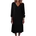 thumbnail image 5 of GUACER V Neck Midi Dresses for Women Solid Long Sleeve Soft Casual Slim Fit Dresses for Fall Winter Lounge Wedding Guest Gift, 5 of 7