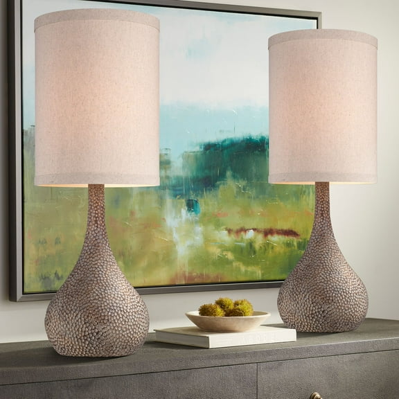 360 Lighting Chalane 31 1/4" Tall Gourd Large Farmhouse Rustic End Table Lamps Set of 2 Brown Hammered Bronze Finish Living Room