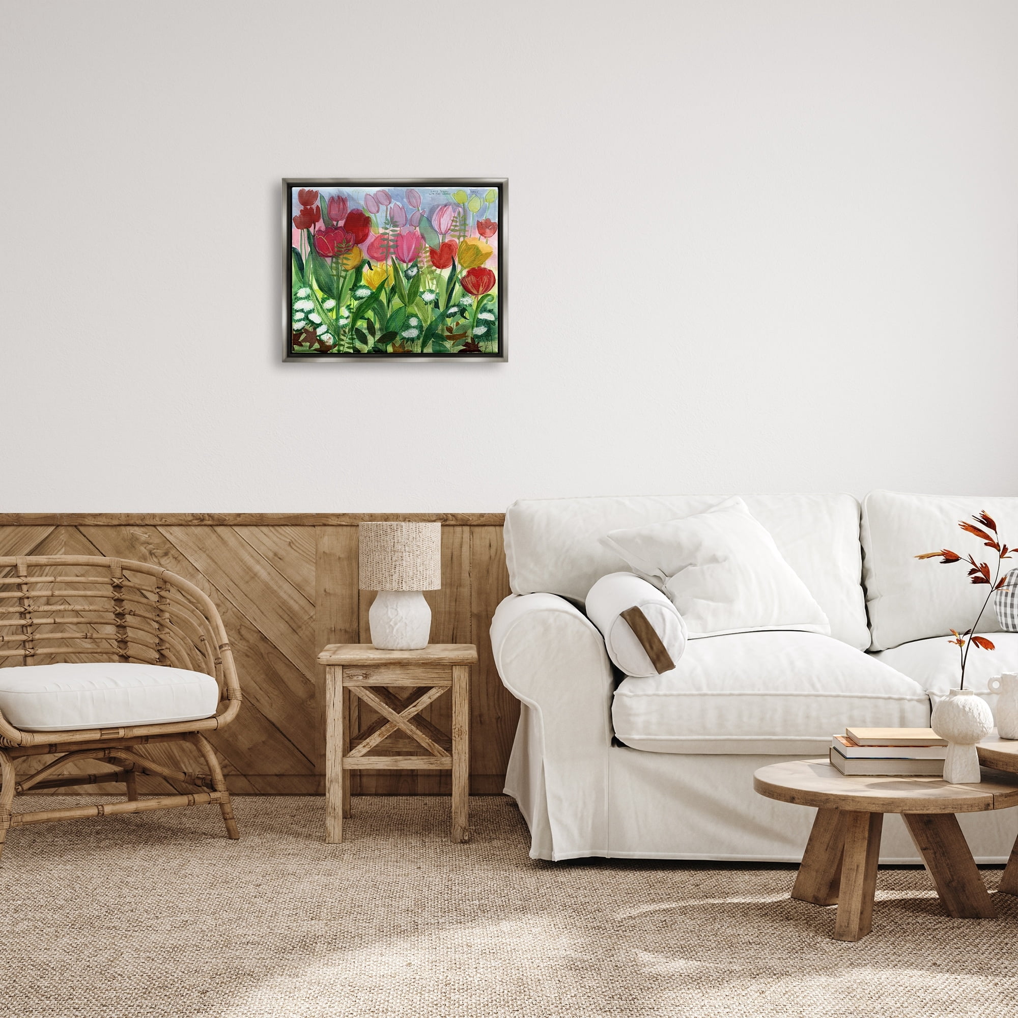 Stupell Industries Lush Varied Spring Tulips Blooming Flower Meadow Painting Luster Gray Floating Framed Canvas Print Wall Art, Design by unknown