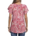 thumbnail image 2 of Chiffon Top, V Neck Chiffon Top Polyester Printed Ruffle Sleeve  For Dating Flower With Pink Background XXL, 2 of 6