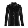 thumbnail image 5 of Kixjoy Velvet Shirt Women Button Down Dressy Long Sleeve Top Elegant Collared Basic Blouse Holiday Casual Winter Womens Tops, Black S, 5 of 8