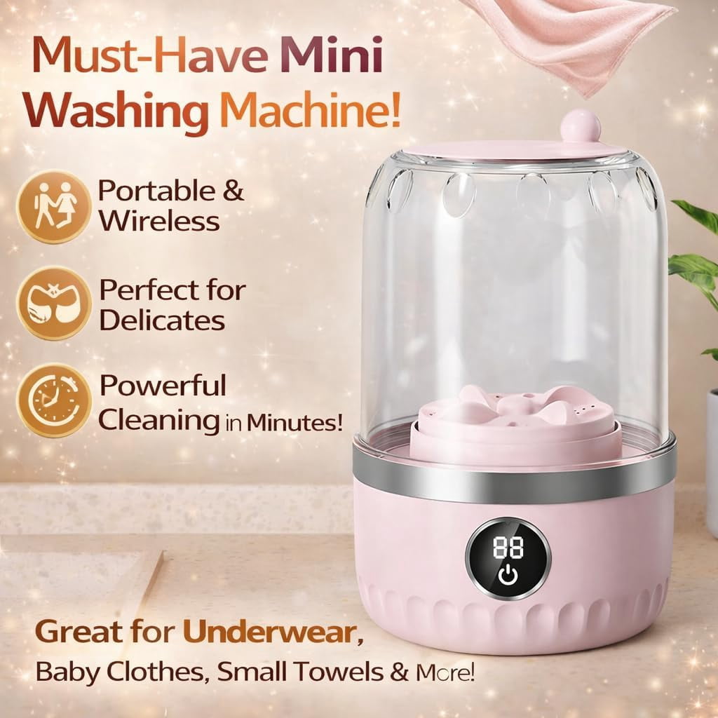 Mini Portable Washing Machine, 1L Small Washer for Underwear Wash, Socks, Clothes & Makeup Brushes, Compact Travel Washer for Hotel, Apartment & Dorm Use (White)