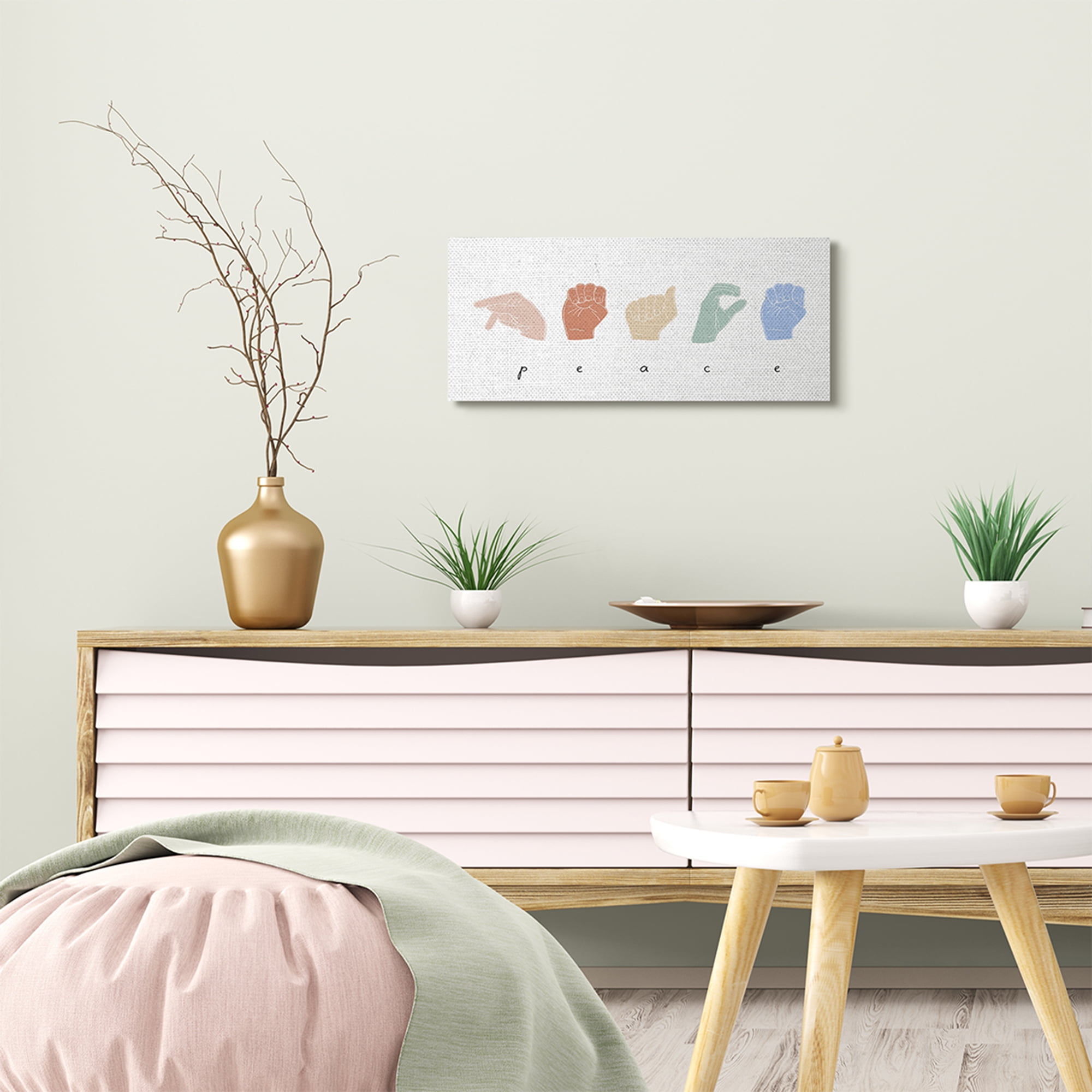 Stupell Home Décor Sign Language Peace Hands Design Canvas Wall Art by Emma Scarvey