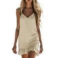 thumbnail image 3 of Summer Plus Size Dresses for Womens 2026 Fashion Cotton And Linen Solid Color Long Skirt With Thin Shoulder Straps And V-neck Suspender Dress, 3 of 8