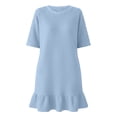 thumbnail image 6 of Bxsruta Women's Waffle Knit T-Shirt Dress with Pockets - Loose Fit Short Sleeve Round Neck Mini Dress with Ruffle Hem Comfortable Lightweight Pullover Casual Summer Dress, 6 of 6
