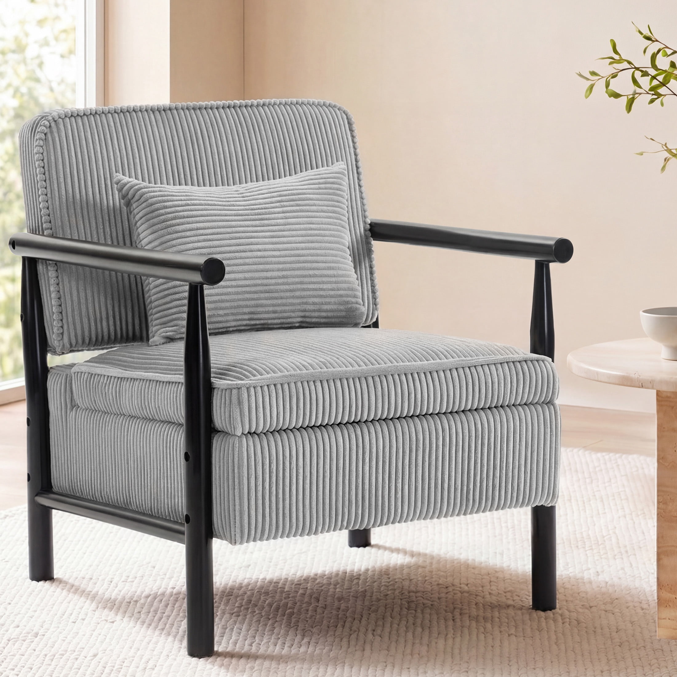 Accent Chair with Hidden Storage, LEGAHOME Antique Gray Modern Arm Chair for Living Room, Comfy Corduroy Reading Armchair for Bedroom, with Solid Wood Leg for 250lbs Weight Capacity