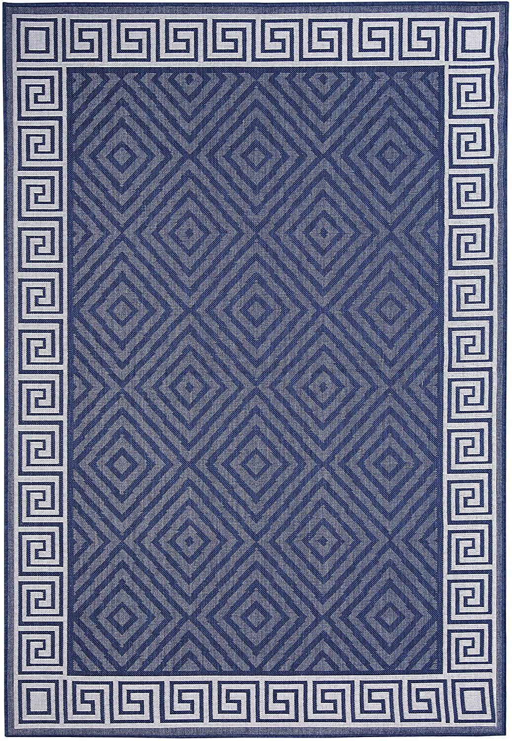 Contemporary Geometric Rug 2 ft. x 3 ft., Navy, Indoor/Outdoor