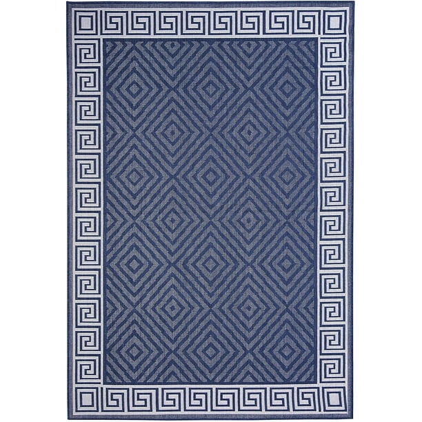 Contemporary Geometric Rug 2 ft. x 3 ft., Navy, Indoor/Outdoor