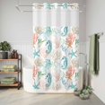 thumbnail image 6 of No Hook Shower Curtain, Teal Red Seahorse Coastal Shower Curtains for Bathroom with See Through Top Window, Nautical Beach Coral Starfish Waterproof & Washable Bath Curtain Stand Up Stall 36"x72", 6 of 9