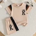 thumbnail image 2 of Karoyedx Boys Outfit Sets Baby Boys Summer Outfits Clothes Letter T-Shirt Top Elastic Shorts Toddler Clothing Set Khaki Size,9-12 Montns, 2 of 7