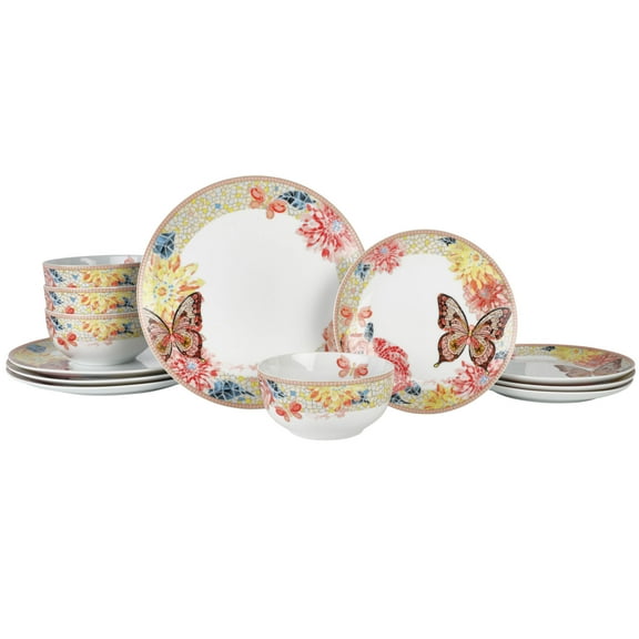 Dolly Parton Jeweled Mosaic 12pc Peach Butterfly Tableware Set