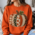 thumbnail image 2 of Halloween Shirt, Patchwork Pumpkin Sweatshirt, Fall Pumpkin Shirt, Autumn Leaves Hoodie, Thanksgiving Graphic Tee, Cozy Halloween Gift For Her, 2 of 9