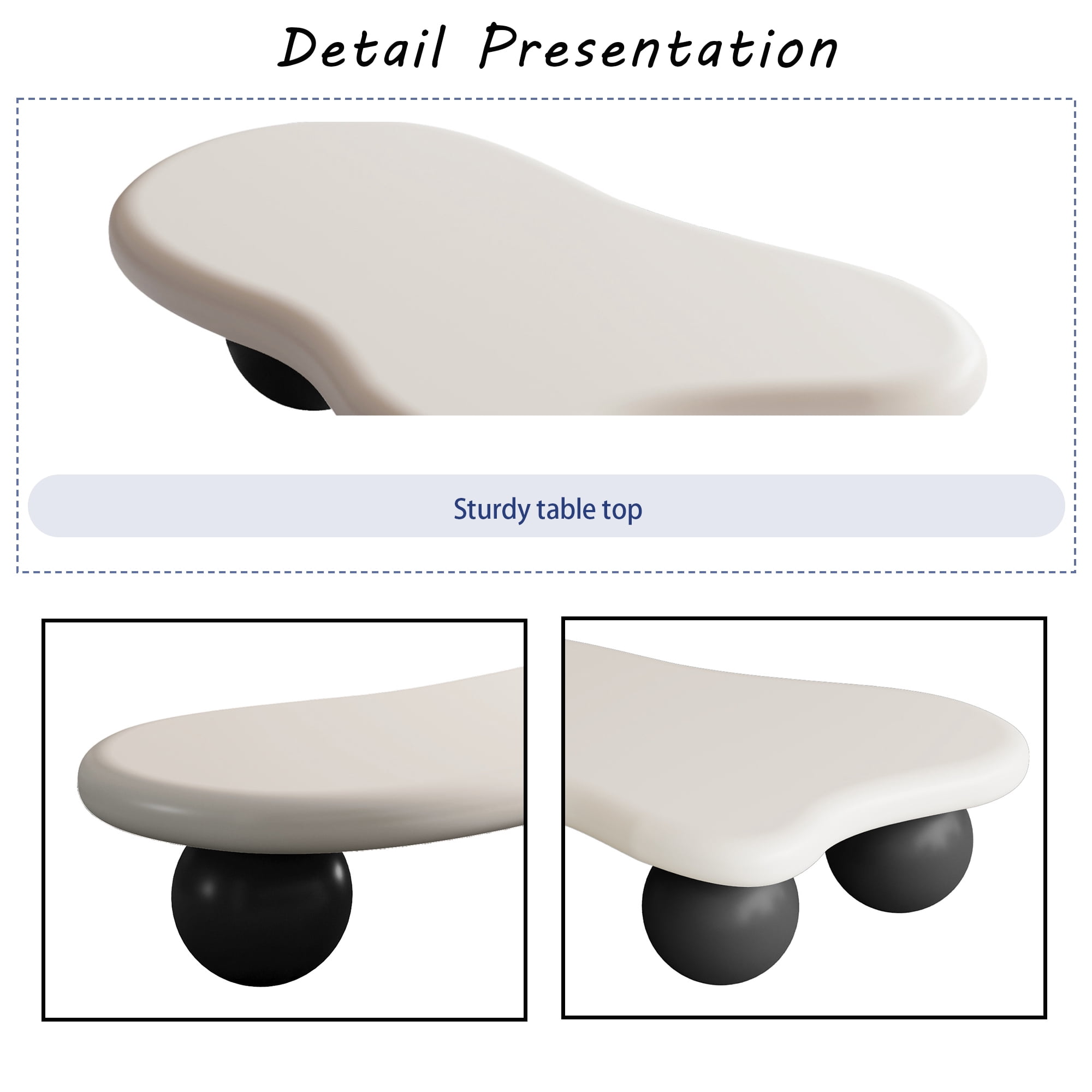 MDQMD 40”Cloud Coffee Table White Black ,Irregular Coffee Table,with 3 Ball Legs,Modern Coffee Table,Accent Center Table for Living Room