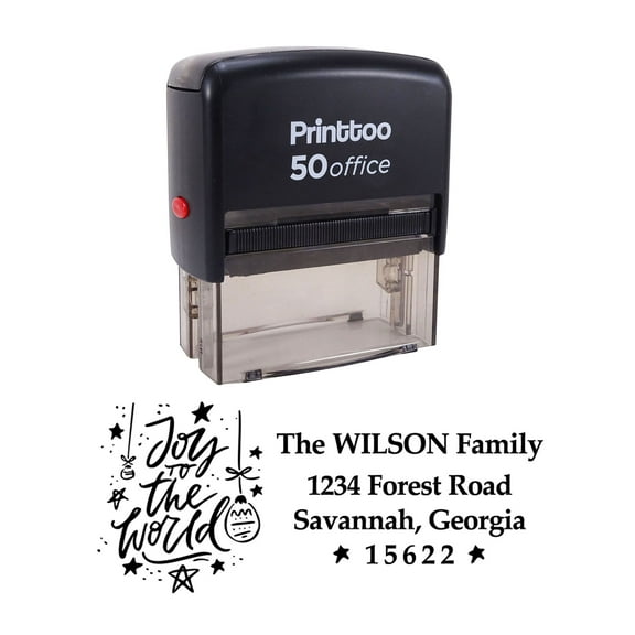 Printtoo Personalized Black Self Inking Joy To The World Stamp Custom Christmas Rubber Stamper-68 x 30 mm
