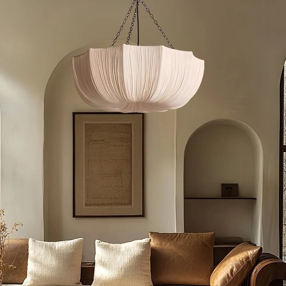 LittleGlovo Japanese Retro Wabi-Sabi Style Fabric Pendant Light Living Room Bedroom Lighting Fixtures