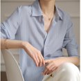 thumbnail image 4 of Blusa a rayas azules para mujer, camisa coreana holgada de manga larga, 2023, 4 of 4