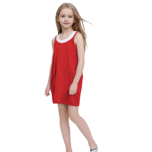 zbxnLI Girls Cami Dresses Adjustable Spaghetti Strap Mini Dress Casual Summer Sundresses with Pockets