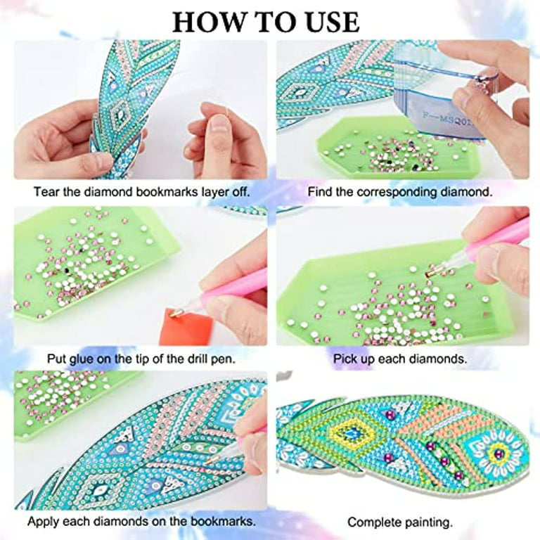 DCIDBEI 6 Pcs Diamond Art Bookmark Kits 5D Diamond Painting Bookmarks  Acrylic Rhinestone Bookmarks For Adults,Feathers and Leaves DIY Dot Art For