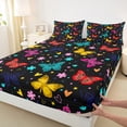 thumbnail image 3 of Homewish Moth Butterfly Insect Twin Sheet Sets, Floral Love Heart Twin Fitted Sheet, Black Cartoon Animal Flat Sheet, Super Cozy Room Decor, 3 Pieces, 3 of 7