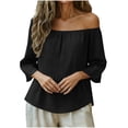 thumbnail image 4 of Sexlip Womens Swimsuit Set Gathered Neck Cover Up Design Ruffled Tier 3/4 Sleeve Loose Silhouette Soft Fabric for Summer Water Activities Black M, 4 of 9