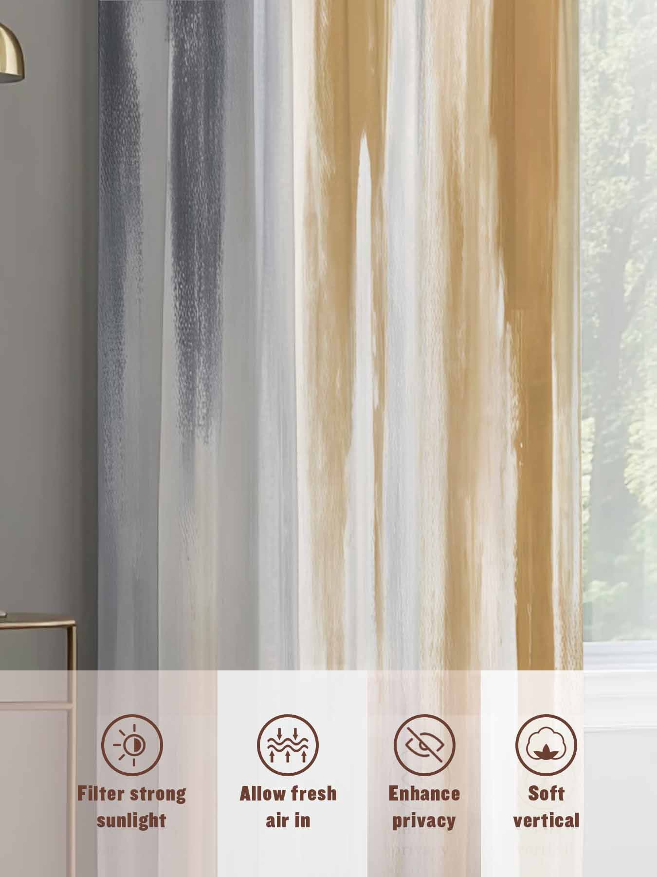 Abstract Grey Sheer Curtains for Living Room Bedroom, Brown Mottled Gradient Texture Farmhouse Light Filtering Sheer Curtains, Rod Pocket Voile Window Drapes, 2 Panels Set 52"x 63"