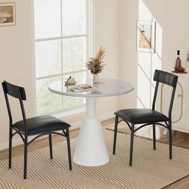 CazToi Sillas de comedor juego de 2, sillas de cocina modernas tapizadas en cuero PU con estructura metálica, sillas auxiliares sin brazos