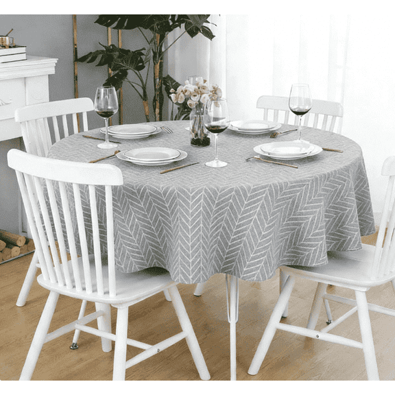 Hvxrjkn 59'' Round Washable Tablecloth Cotton Blended Linen Fabric Table Cover for Indoor Outdoor Dining Room Garden Patio Holiday Party Decor