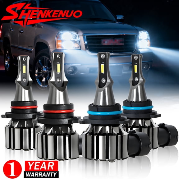 Compatible with GMC Yukon Denail 2001-2006 LED Headlight Bulbs High/Low Beam 9006 & 9005 6000K White 4Pcs Super Bright Plug-and-Play