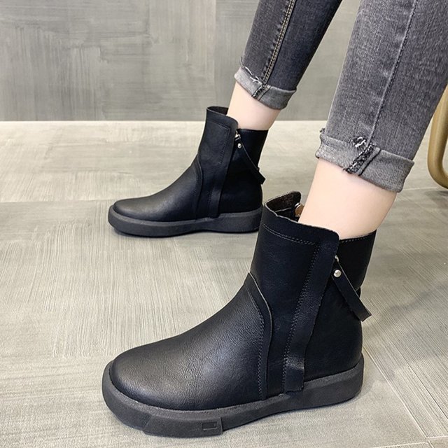 Zapatos de mujer Punta redonda Color sólido Cremallera lateral Casual Retro Tacón plano Botas Wmkox8yii nm11564