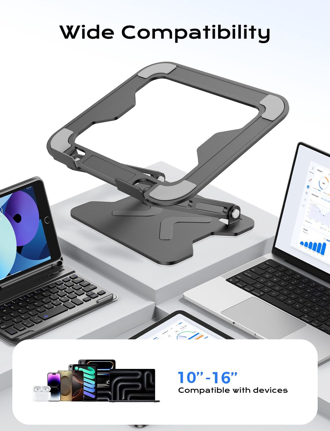 Adjustable Laptop Stand For Desk  Metal Foldable Riser Portable Holder Mount Ventilated Notebook Macbook Air Pro All 10-16'' Notebooks Laptops Black
