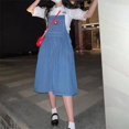 thumbnail image 1 of Sanrio Hello Kitty Falda vaquera Kawaii Anime moda sin mangas estampado rosa falda con tirantes falda acampanada Y2K chica ropa de dopamina, 1 of 4