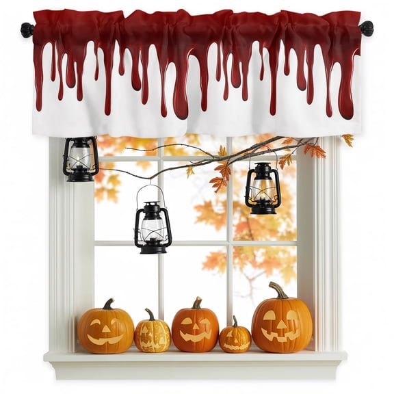 Kitchen Cafe Valance Curtain for Small Windows,Halloween Pattern Rod Pocket Short Valances,42x12in