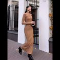 thumbnail image 4 of Vestido Informal Ajustado de Punto Acanalado de Larga para Mujer, Otoño e Invierno Caqui S, 4 of 9