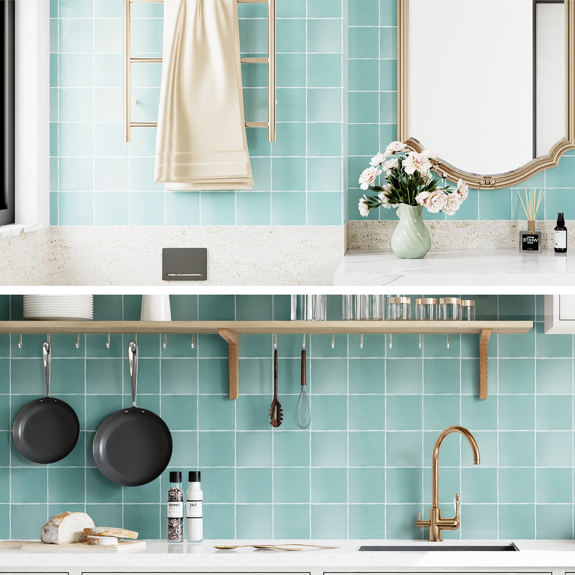 VANCORE Peel and Stick Backsplash Tiles - 10 Pack Square Decorative Wall Decals, Blue , 9”x9”