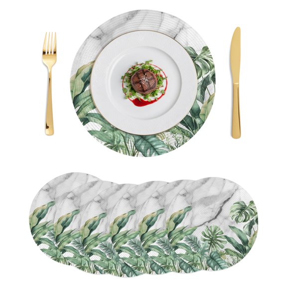 Round Placemats Green Palm Leaves 15 inch Set of 6 Table Mats for Dining Table Tropical Plants Heat Resistant Non-Slip Kitchen & Home Decorative Place Mat Set