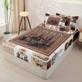 thumbnail image 2 of Erosebridal Vintage Western Patchwork Pattern Zipper Full Size Comforter Sets with Fitted Sheet and 2 Pillowcases,Retro Cowboy Print Zipper Bedding Set,Brown Beige Black,Black Reversible, 2 of 6