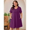 thumbnail image 5 of SHOWMALL Plus Size Short Sleeve Summer Dress for Women, Trendy Cross Strappy Neckline Dress with Pockets, Purple 5X Lightweight Vacation Beach Dress, 5 of 8
