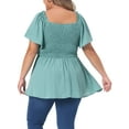 thumbnail image 3 of Agnes Orinda Women's Plus Size Summer Tops Square Neck Short Sleeve Ruffle Hem Casual Loose Blouse 1X Green, 3 of 6