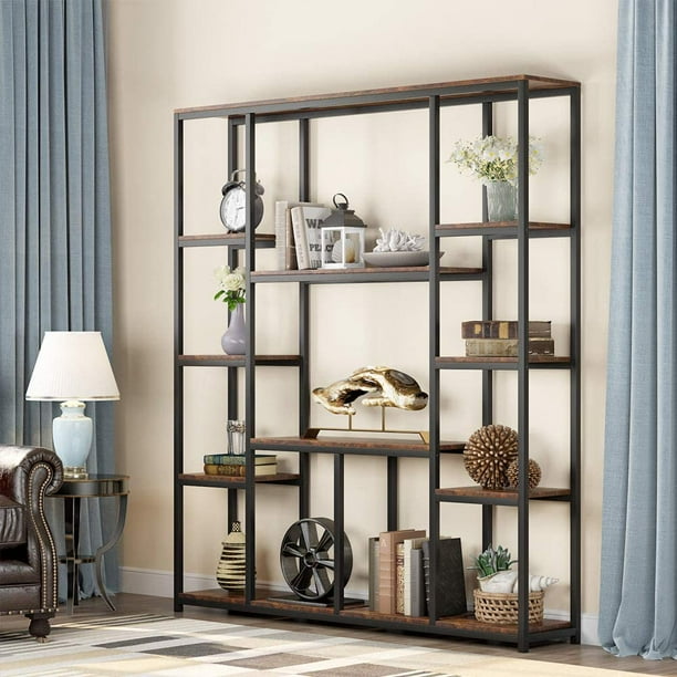 Tribesigns Bookshelf, Industrial 12Open Shelf Etagere Bookcase, Rustic