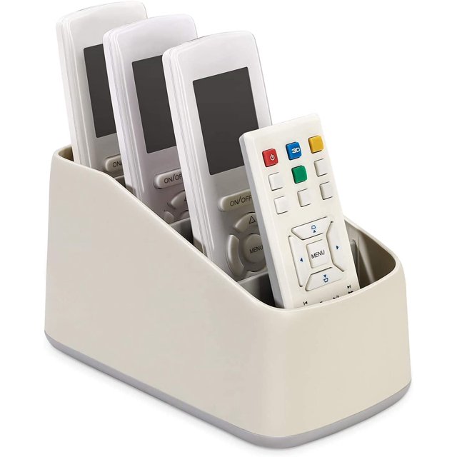 Remote Controller Box, Plastic TV Remote Control Holder Home Office Organizer Caddy Tray Desktop Storage Container 4 Compartments for Remote Controllers, Office Supplies, Media Accessory, Gray