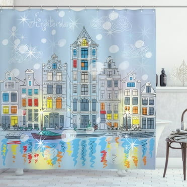 Ambesonne Christmas Shower Curtain, Amsterdam Canal Xmas, 69"Wx84"L, Multicolor