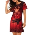 thumbnail image 2 of Yiaed Black Spider Web With Spiders Print Women's Loose-Fit Short Sleeve Nightgown, Soft and Comfortable Sleep Dress for Relaxation and Sleepwear, 2 of 6