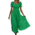 thumbnail image 2 of Aimik Womens Smocked Midi Dress Square Neck Puff Short Sleeve Tiered Ruffle A Line Flowy Dresses for Spring Summer, 2 of 6