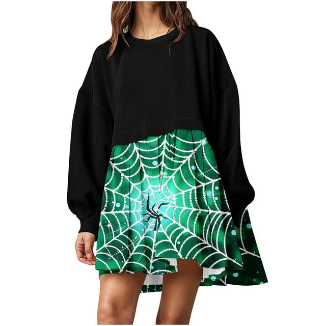 DecSea Robe Midi à Manches Longues pour Femmes avec Col à Nœud Patchwork en Ligne A et Blocs de Couleur