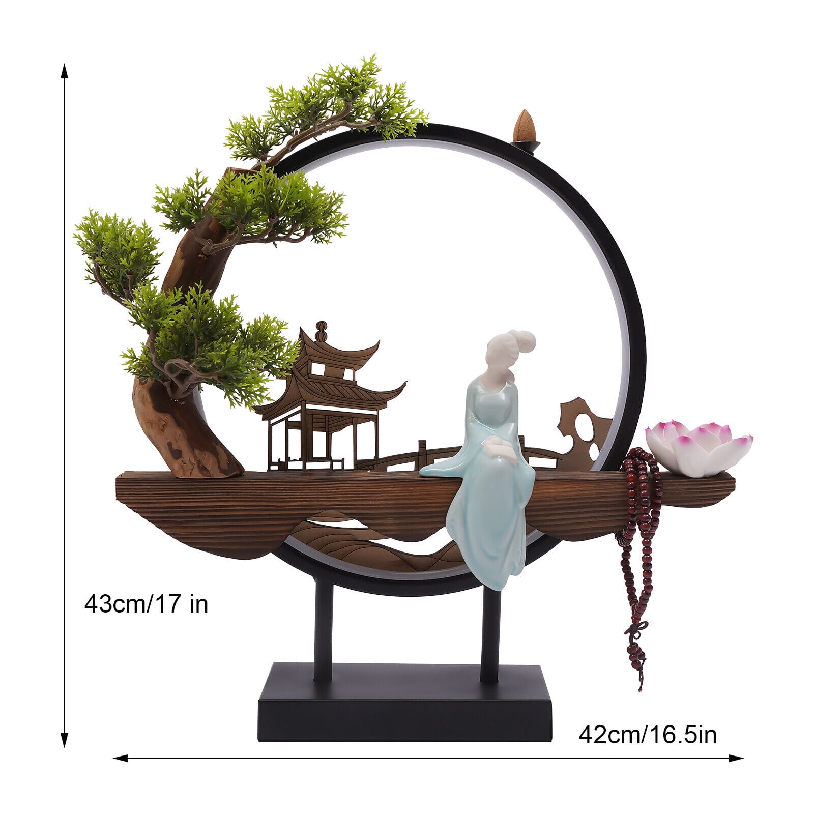 Miumaeov Backflow Incense Holder with LED Light Ring Chinese Style Handmade Flower Censer Incense Burner Home Decor Ornament Incense Holders with Backflow USB Cable