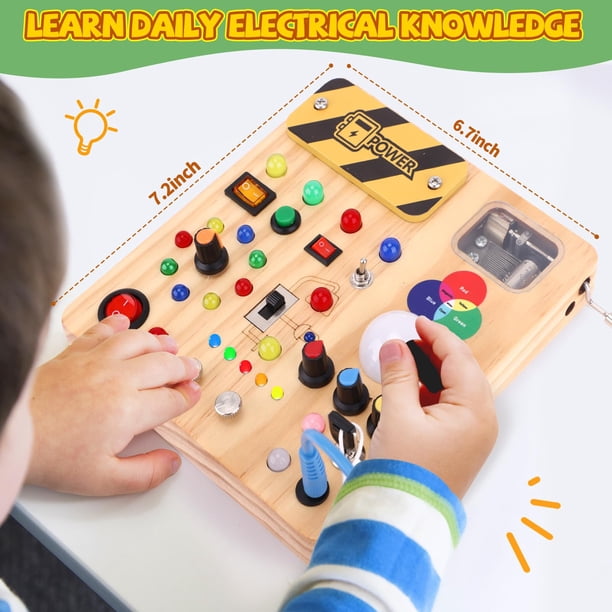 Tablero Montessori De Actividades – 13 Interruptores Y 24 Luces LED – Caja De Música Y Función Táctil – Juguete Sensorial De Madera Para Niños 1-3 Años