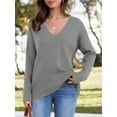 thumbnail image 2 of Womens Oversized Deep V Neck Sweaters Fall Winter Long Sleeve Knit Pullover Jumper, 2 of 6